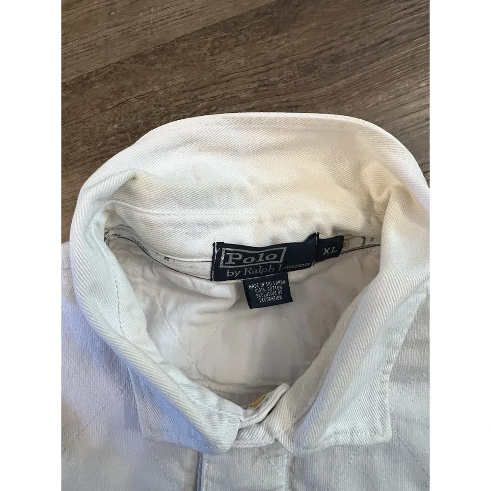 Rare Vintage POLO RALPH LAUREN Spell Out Scribble Polo Shirt 90s‎  White XL B29